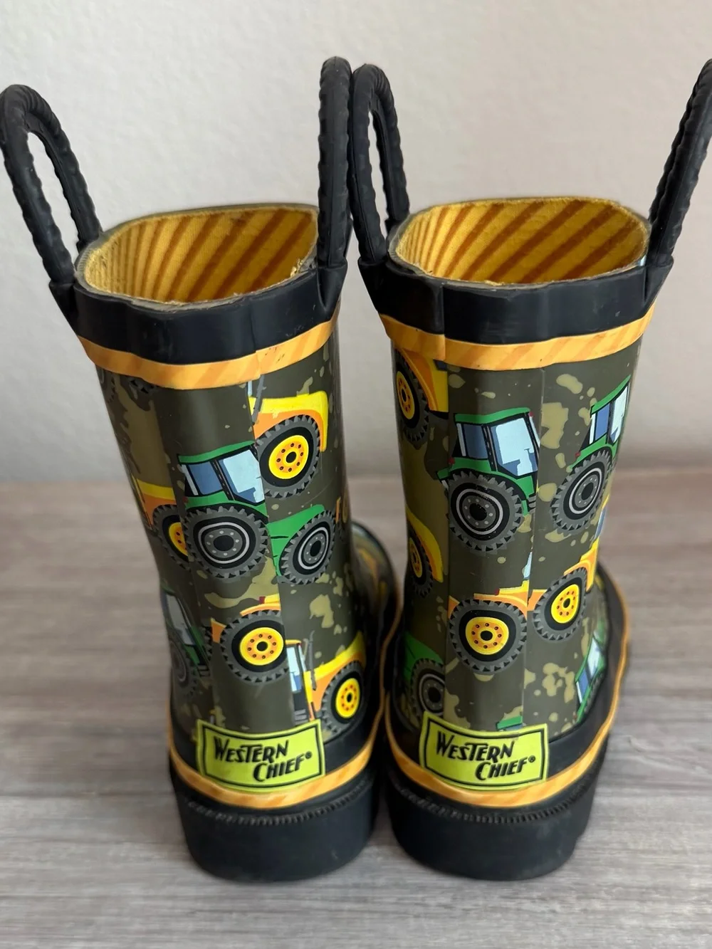 Western Chief Green & Yellow Tractor Farmer Slip-on Waterproof Rain Boots 6